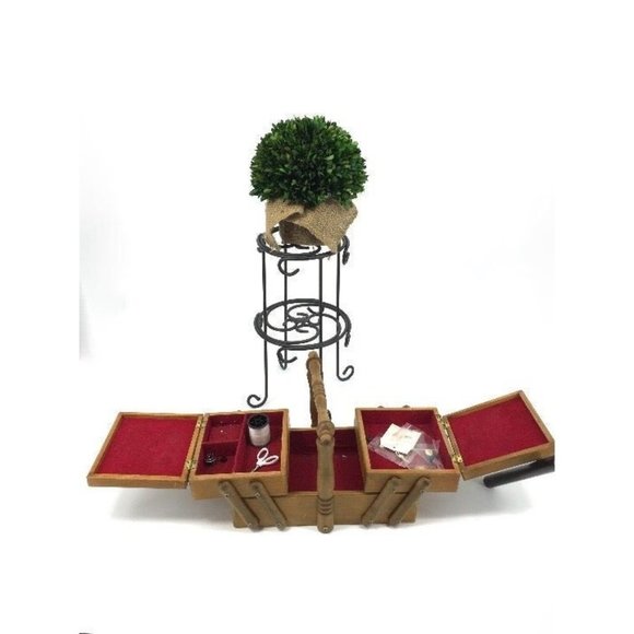 3-Tier Wooden Sewing Basket Caddy Tapestry Top